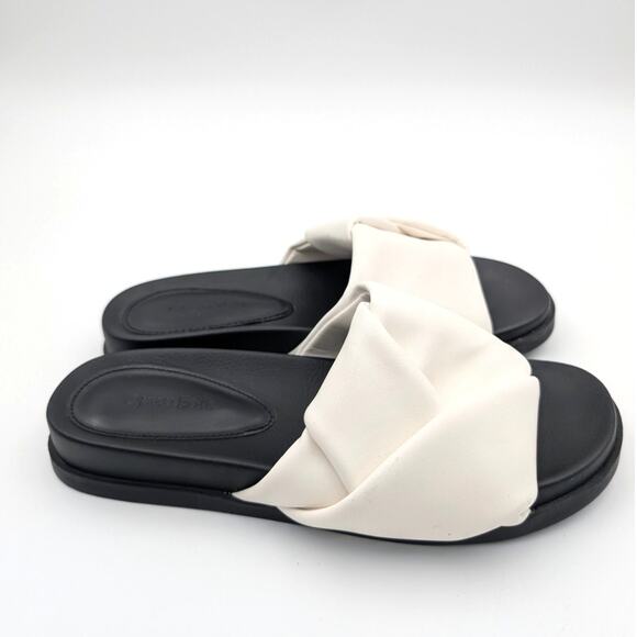 Open Edit Twisted Knot Flat Sandals Women's White/Black Size US7.5M EU38 - Picture 3 of 13